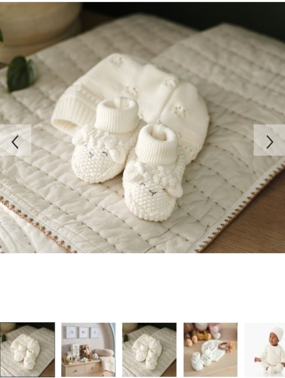 NWT: POTTERY BARN KIDS; SHEEP ORGANIC HAT & BOOTIE SET, IVORY/CREAM, 3-6mo. - Picture 3 of 7